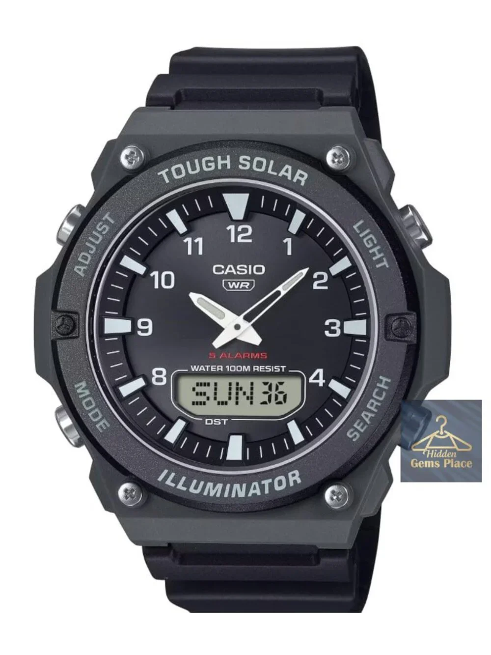 Solar Powered Analog Digital Watch, 100M Water Resistant, LED Light, Stopwatch
